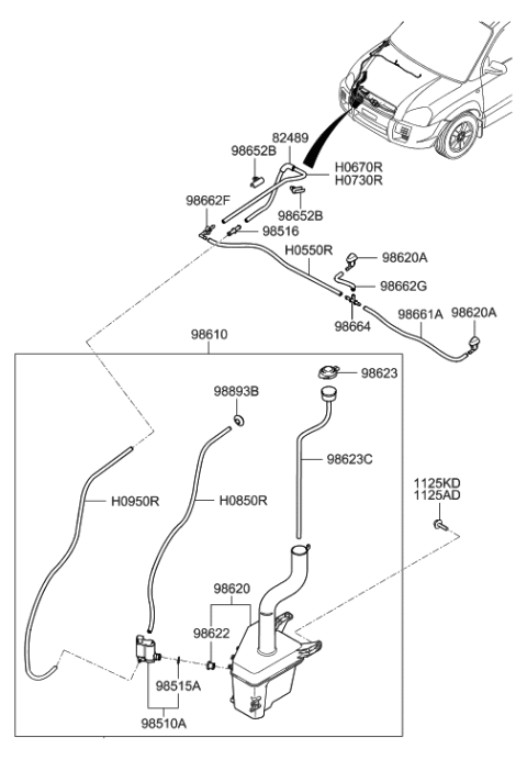 2009 Hyundai Tucson Elbow Connector-Windshield Was Diagram for 98661-2E000