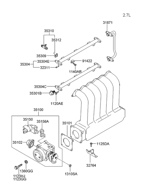 2008 Hyundai Tiburon Sensor Assembly-Throttle Position Diagram for 35170-22600