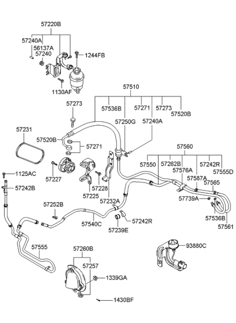 2007 Hyundai Tiburon Power Steering Hose & Bracket Diagram 1