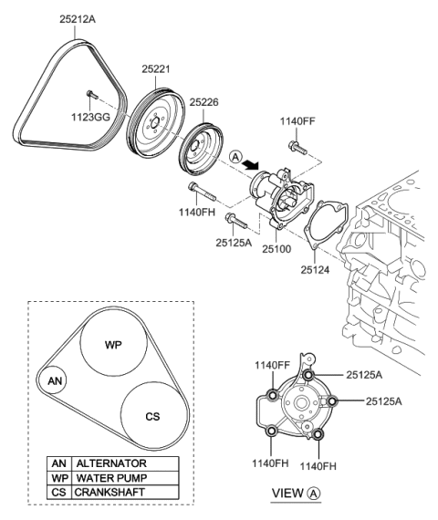 2007 Hyundai Tiburon Pump Assembly-Coolant Diagram for 25100-23022