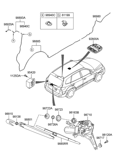 2006 Hyundai Santa Fe Rear Wiper Motor Assembly Diagram for 98710-2B000