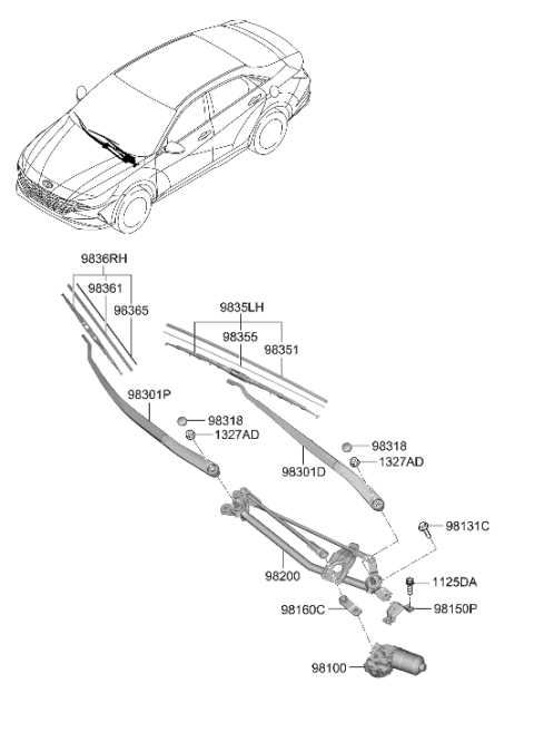 2022 Hyundai Elantra Windshield Wiper Diagram