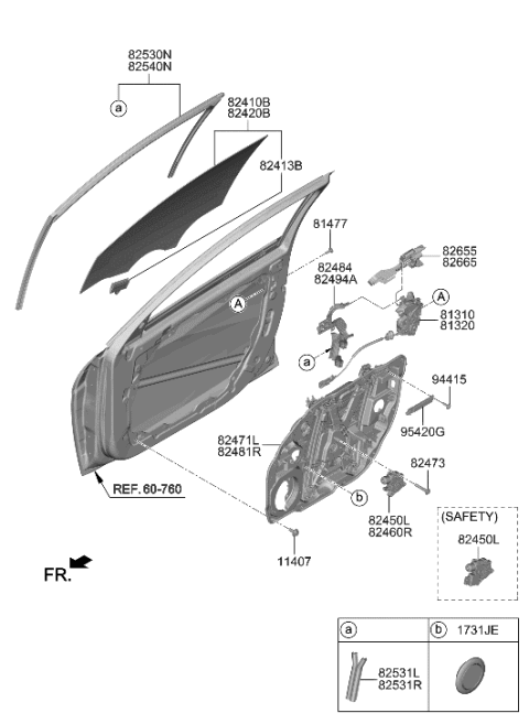 2022 Hyundai Elantra Front Door Window Regulator & Glass Diagram