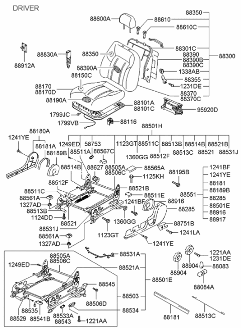 2001 Hyundai Sonata Knob-Track Lever Diagram for 88513-38000