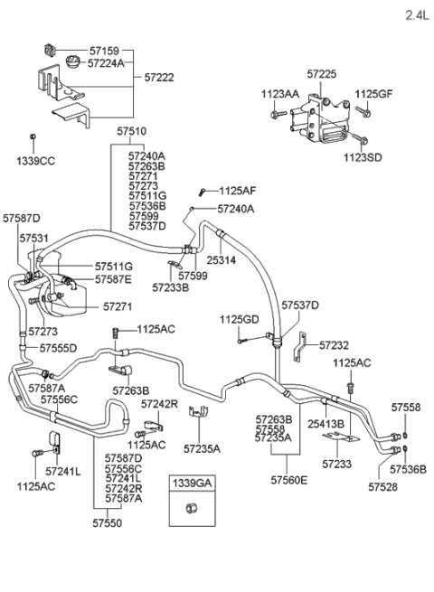 2005 Hyundai Sonata Power Steering Hose & Bracket Diagram 1