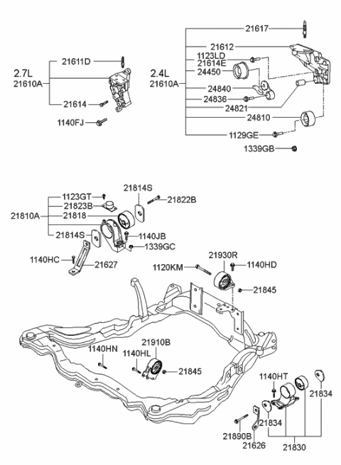 2002 Hyundai Sonata Engine & Transaxle Mounting Diagram