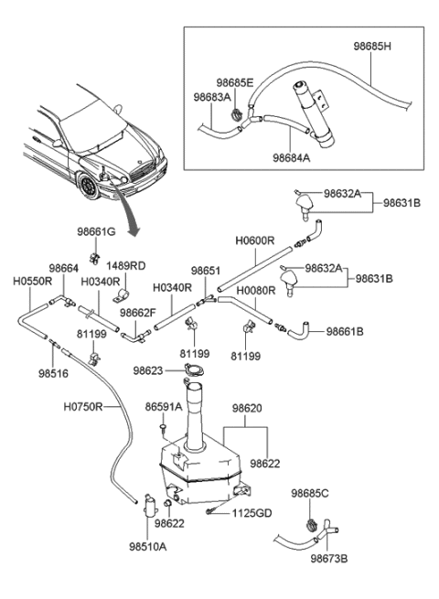 2002 Hyundai Sonata Windshield Washer Nozzle Diagram for 98632-34100