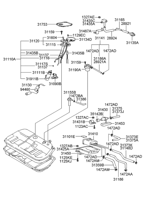2005 Hyundai Sonata Pump Filter Diagram for 31090-38200