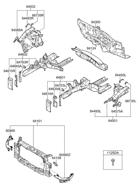 2014 Hyundai Elantra Fender Apron & Radiator Support Panel Diagram