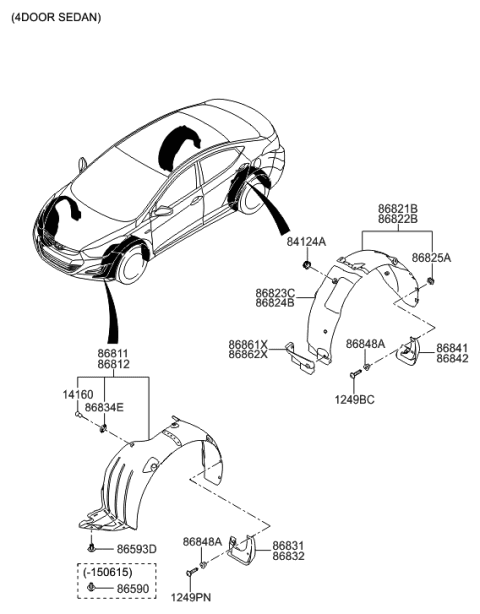 2015 Hyundai Elantra Rear Wheel Guard Assembly,Right Diagram for 86822-3X700