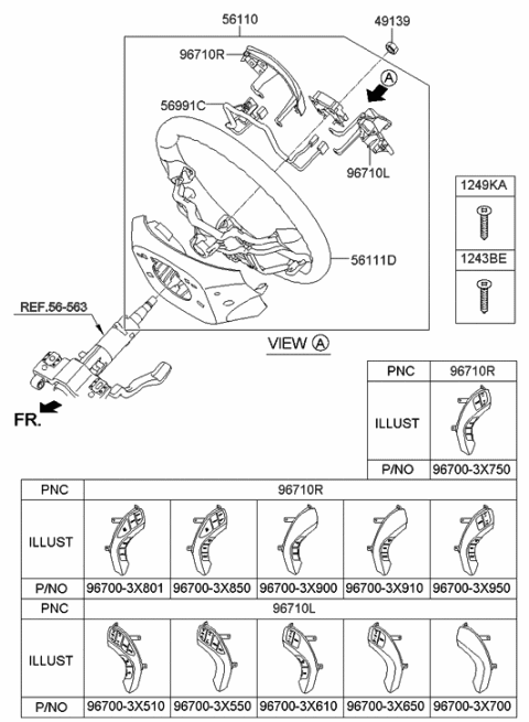 2015 Hyundai Elantra Steering Remote Control Switch Assembly, Right Diagram for 96700-3X801-SA5