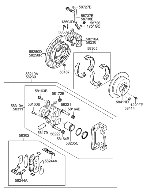 2008 Hyundai Santa Fe Brake Assembly-Rear Wheel,LH Diagram for 58210-2B010