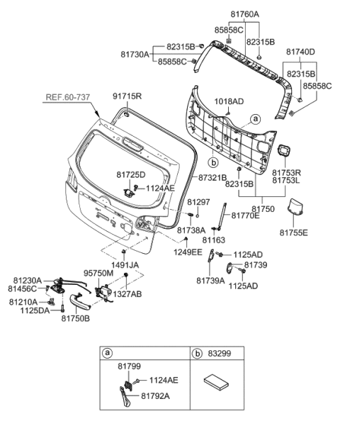 2008 Hyundai Santa Fe Tail Gate Latch Assembly Diagram for 81230-2B000