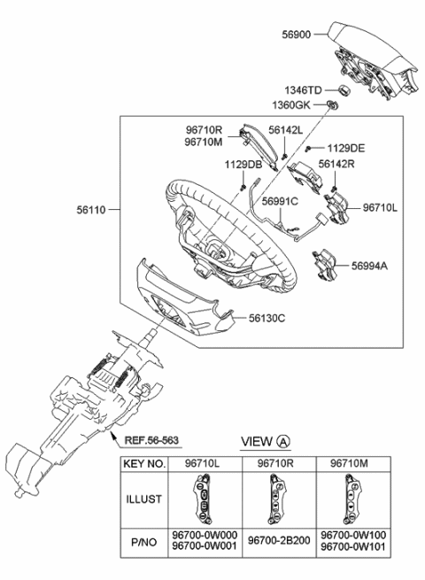 2008 Hyundai Santa Fe Steering Remote Cruise Switch Assembly Diagram for 96700-0W101-WK