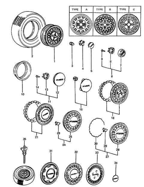 1988 Hyundai Excel Steel Wheel Assembly Diagram for 52910-21210