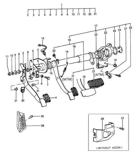 1985 Hyundai Excel Member Assembly-Pedal Support Diagram for 32802-21010