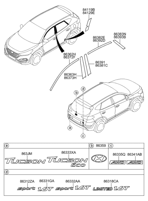 2015 Hyundai Tucson Rear Trunk H Emblem Diagram for 86300-D3100
