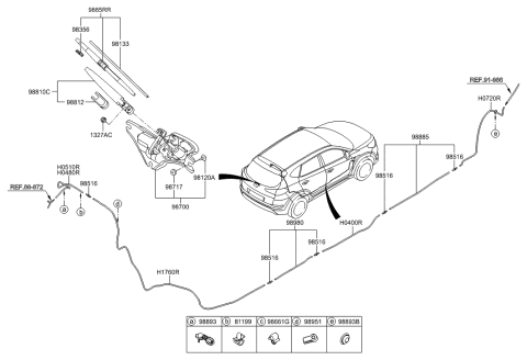 2015 Hyundai Tucson Rear Wiper Motor & Linkage Assembly Diagram for 98700-D3000