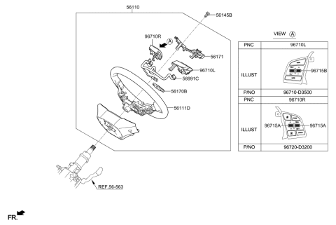 2017 Hyundai Tucson Steering Remote Control Switch Assembly, Left Diagram for 96710-D3500-4X