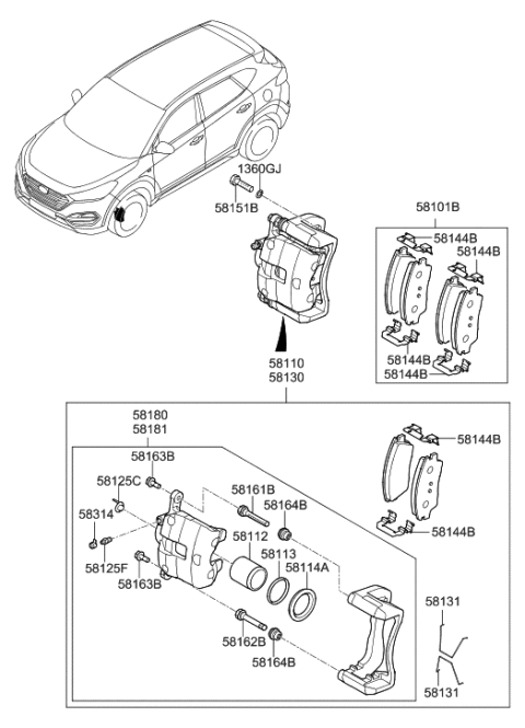 2016 Hyundai Tucson Front Disc Brake Pad Kit Diagram for 58101-D7A10