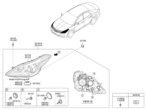 2014 Hyundai Azera Head Lamp Sub Assembly, Right Diagram for 92104-3V020
