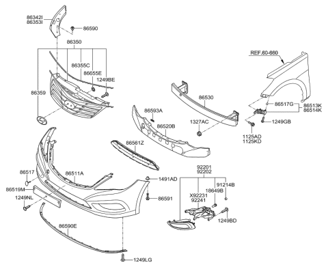 2012 Hyundai Azera Bracket Assembly-Front Fog Lamp,LH Diagram for 92231-3V010