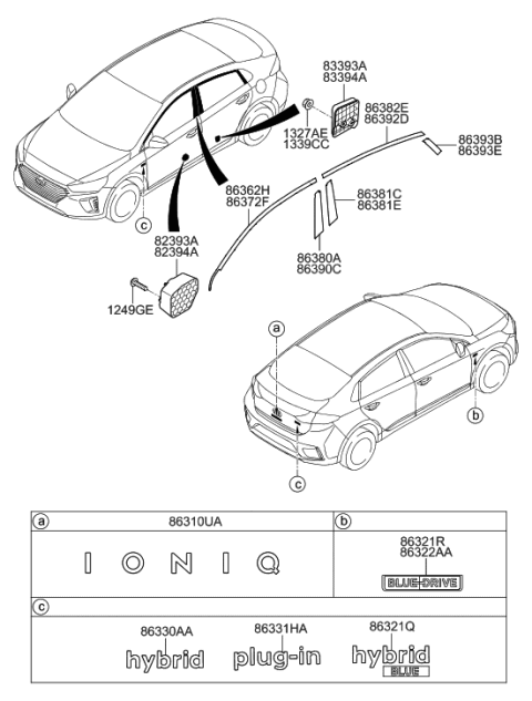 2019 Hyundai Ioniq Pad-Front Door Side Impact,RH Diagram for 82394-G2000
