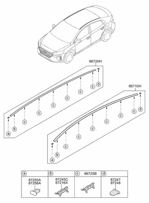 2019 Hyundai Ioniq Roof Garnish & Rear Spoiler Diagram 1