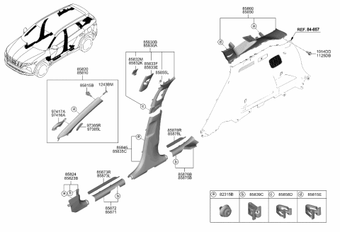 2023 Hyundai Tucson Trim Assembly-Ctr Pillar UPR LH Diagram for 85830-CW000-MMH