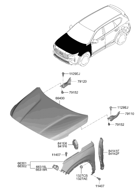 2022 Hyundai Santa Fe Hybrid INSULATOR-Fender Upper,RH Diagram for 841F6-S1500