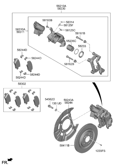 2022 Hyundai Santa Fe Hybrid Pad Kit-Rear Disc Brake Diagram for 58302-P2A30