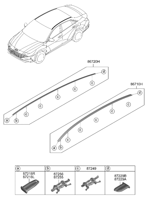 2021 Hyundai Elantra Clip-Roof GARNISH MTG Diagram for 87236-AB000