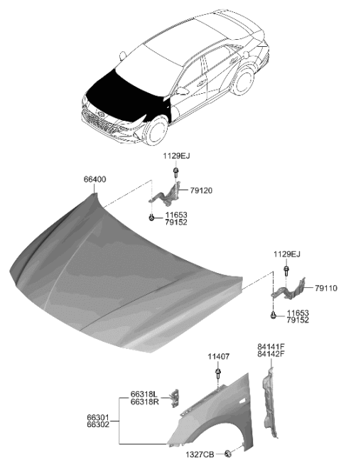 2023 Hyundai Elantra Panel Assembly-Hood Diagram for 66400-AB000