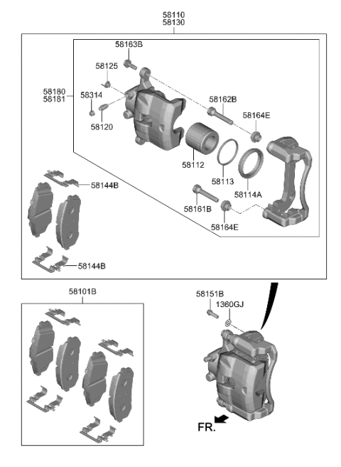 2010 Hyundai Accent Brake Assembly-FR,LH Diagram for 58110-AB000