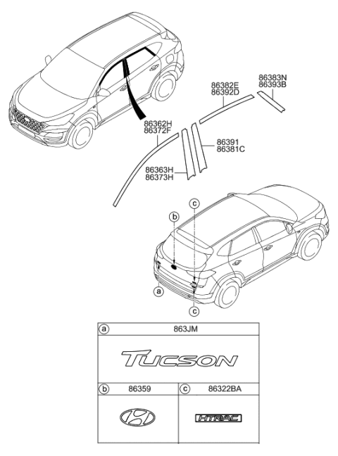 2020 Hyundai Tucson Tucson Emblem Diagram for 86310-D3500