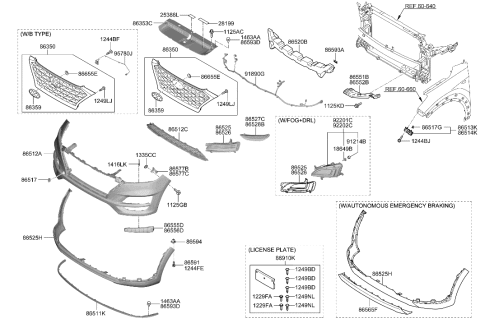 2020 Hyundai Tucson Radiator Grille Assembly Diagram for 86350-D3640