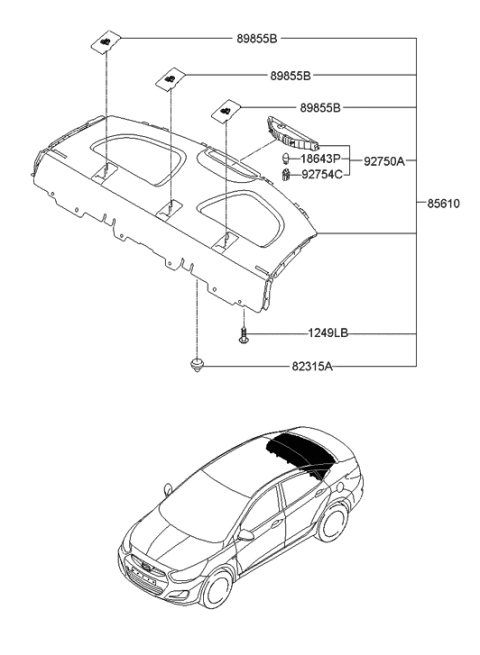 2014 Hyundai Accent Trim Assembly-Package Tray Diagram for 85610-1R300-9Y