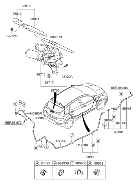 2011 Hyundai Accent Rear Window Wiper Blade Assembly Diagram for 98850-1R000