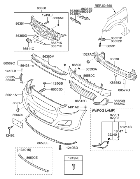 2014 Hyundai Accent License Plate Mounting Molding Assembly Diagram for 86519-1R010