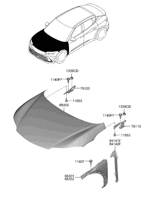 2023 Hyundai Genesis GV60 Fender & Hood Panel Diagram