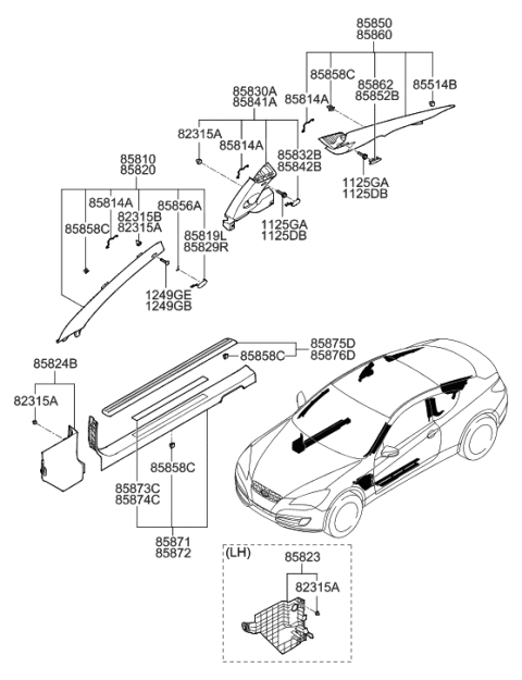 2009 Hyundai Genesis Coupe Interior Side Trim Diagram