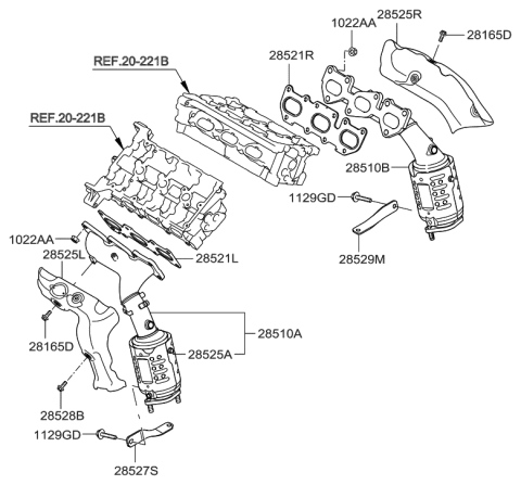 2010 Hyundai Genesis Coupe Exhaust Manifold Catalytic Assembly Diagram for 28510-2C450