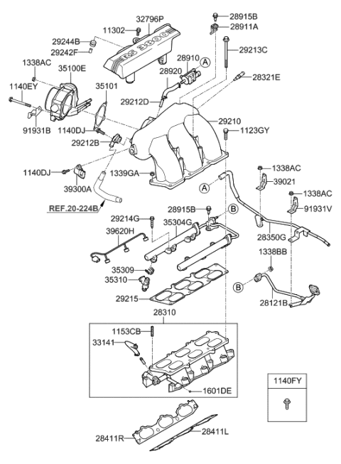 2010 Hyundai Genesis Coupe Clip-Fuel Injector Diagram for 35309-26020