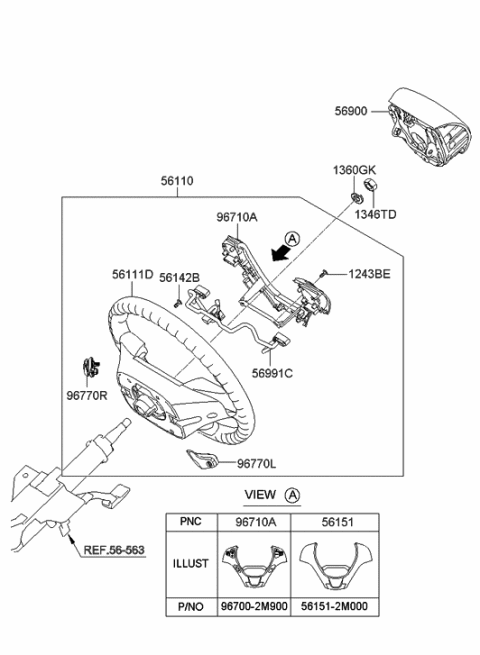 2009 Hyundai Genesis Coupe Steering Remote Control Switch Assembly Diagram for 96700-2M900-VM5