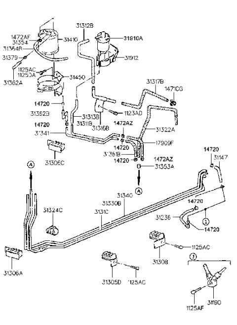 1990 Hyundai Excel Clamp Assembly-Fuel Tube Diagram for 31308-23000