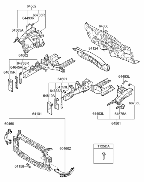 2011 Hyundai Elantra Fender Apron & Radiator Support Panel Diagram