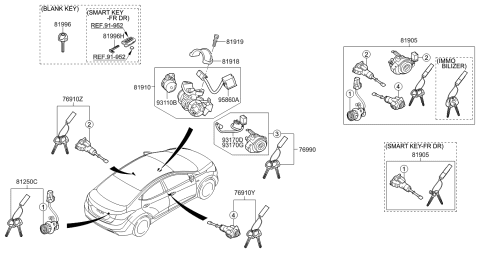 2013 Hyundai Elantra Key & Cylinder Set Diagram