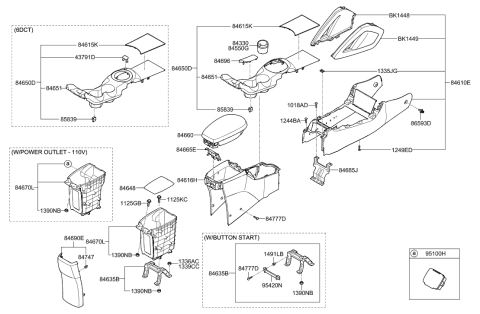 2014 Hyundai Veloster Console Armrest Assembly Diagram for 84660-2V000-RY