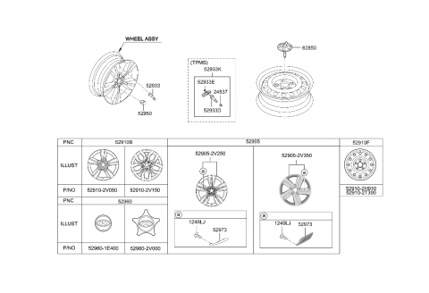 2014 Hyundai Veloster Aluminium Wheel Assembly Diagram for 52910-2V050