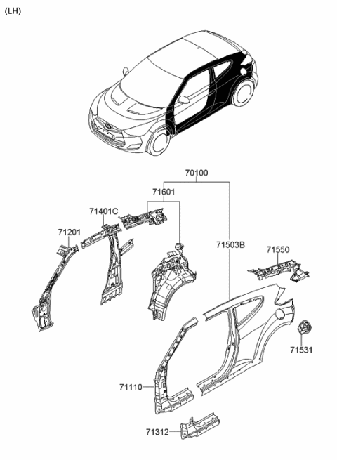 2013 Hyundai Veloster Side Body Panel Diagram 1